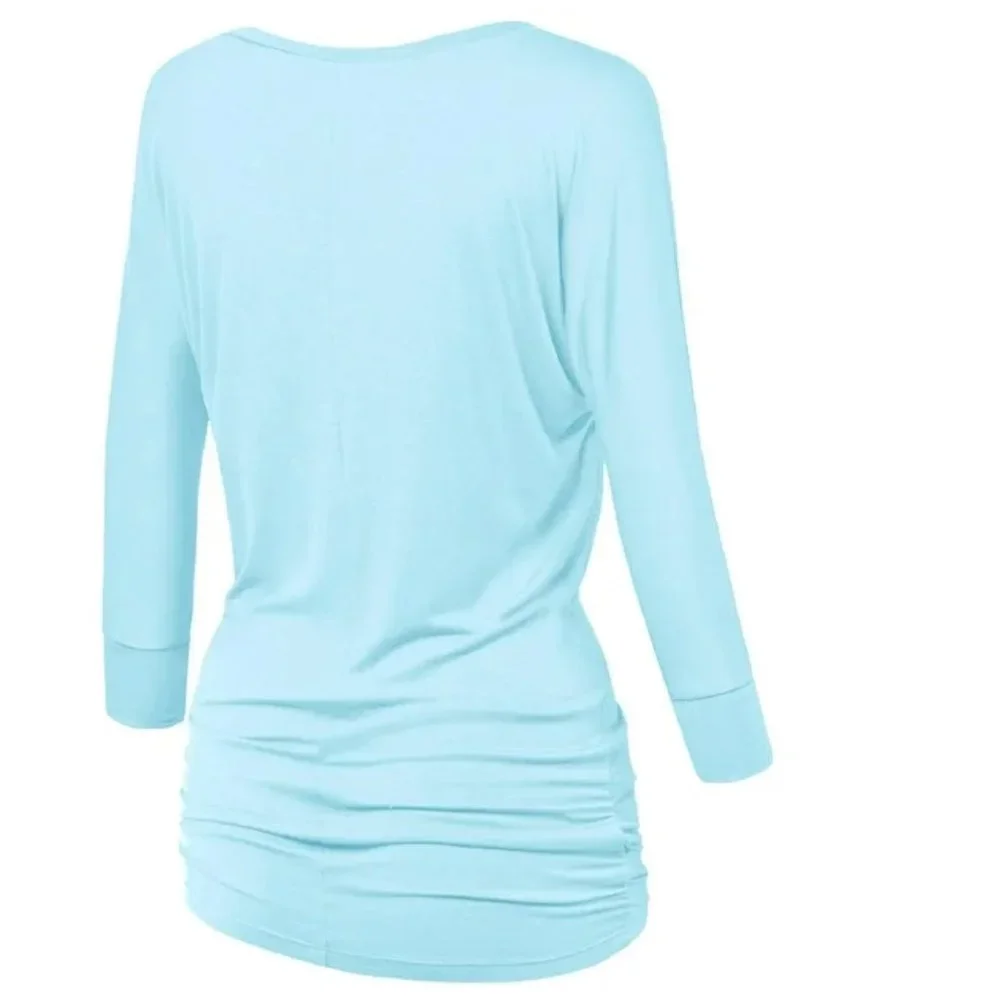 Made by Johnny Women's V-Neck 3/4 Sleeve Dolman Top with Side Shirring XXXL Blue - Picture 2 of 9